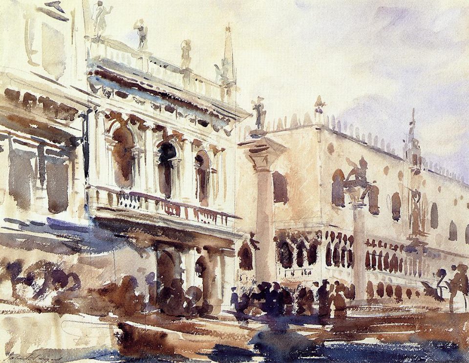 John Singer Sargent Piazzetta San Marco e il Palazzo del Doge 1907 Acquerello su carta