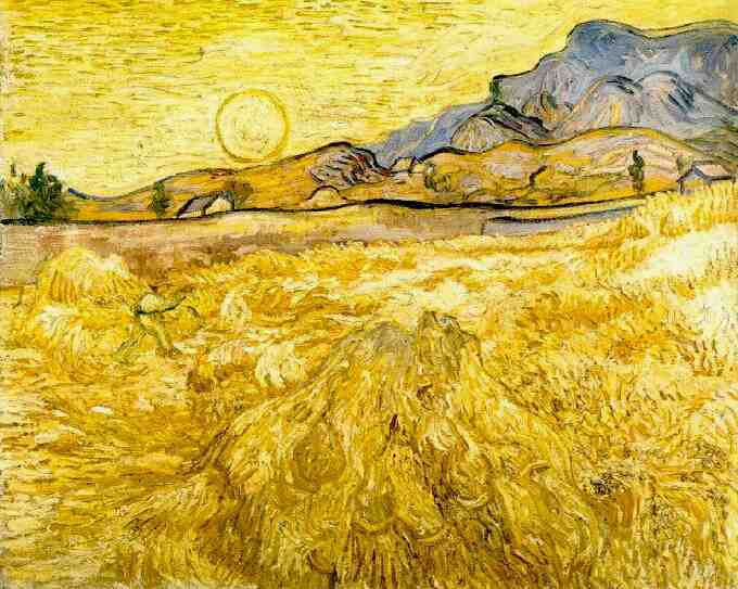 Campo di grano con falciatore Saint Rémy 1889