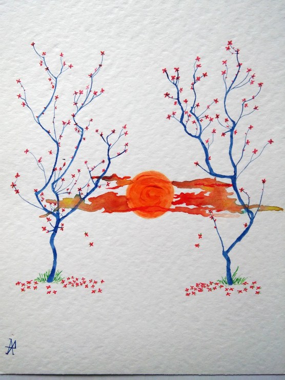 Zen - China e acquarello su foglio in cotone