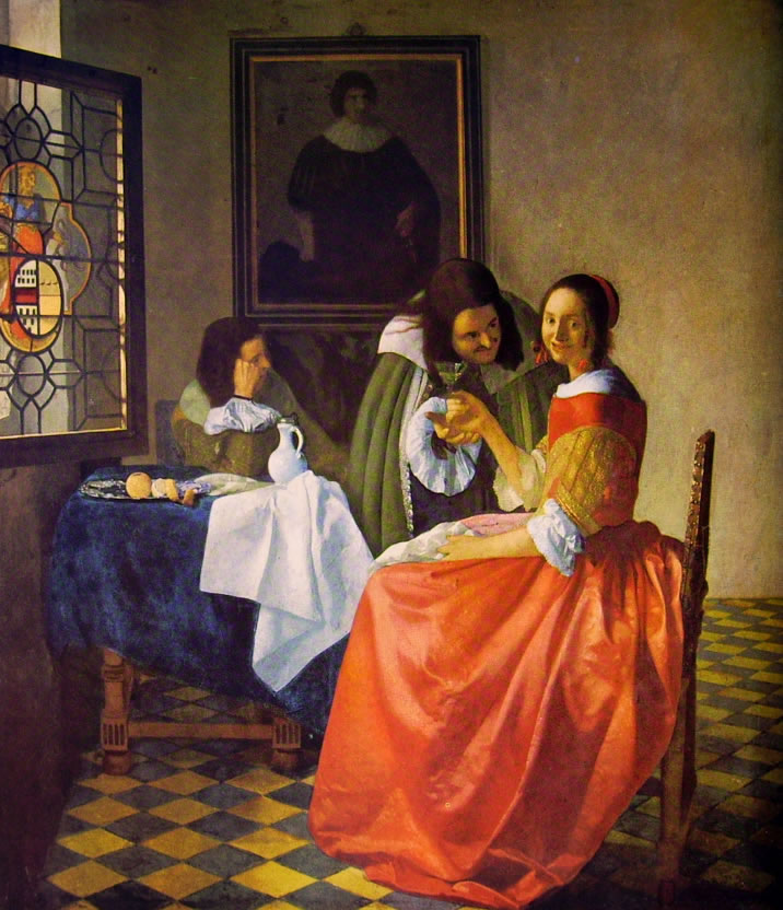 J. Vermeer - Giovane donna con bicchiere di vino, 1559 circa