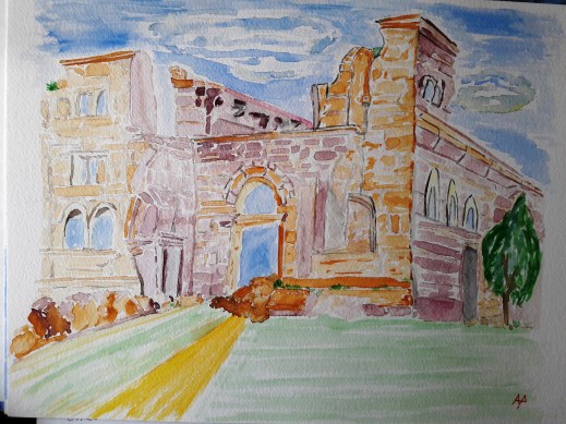 Vecchio monastero - acquarello su cotone